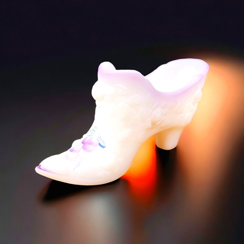 Vintage Fenton Satin Glass Hand Painted Signed Slipper